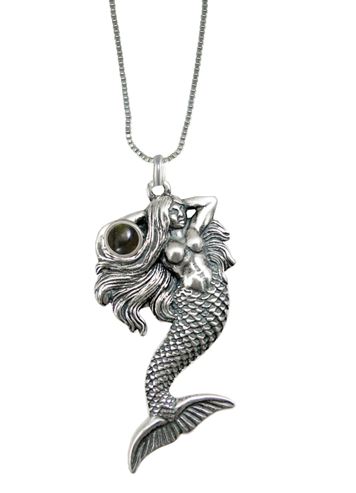 Sterling Silver Mermaid Miranda Pendant With Spectrolite
